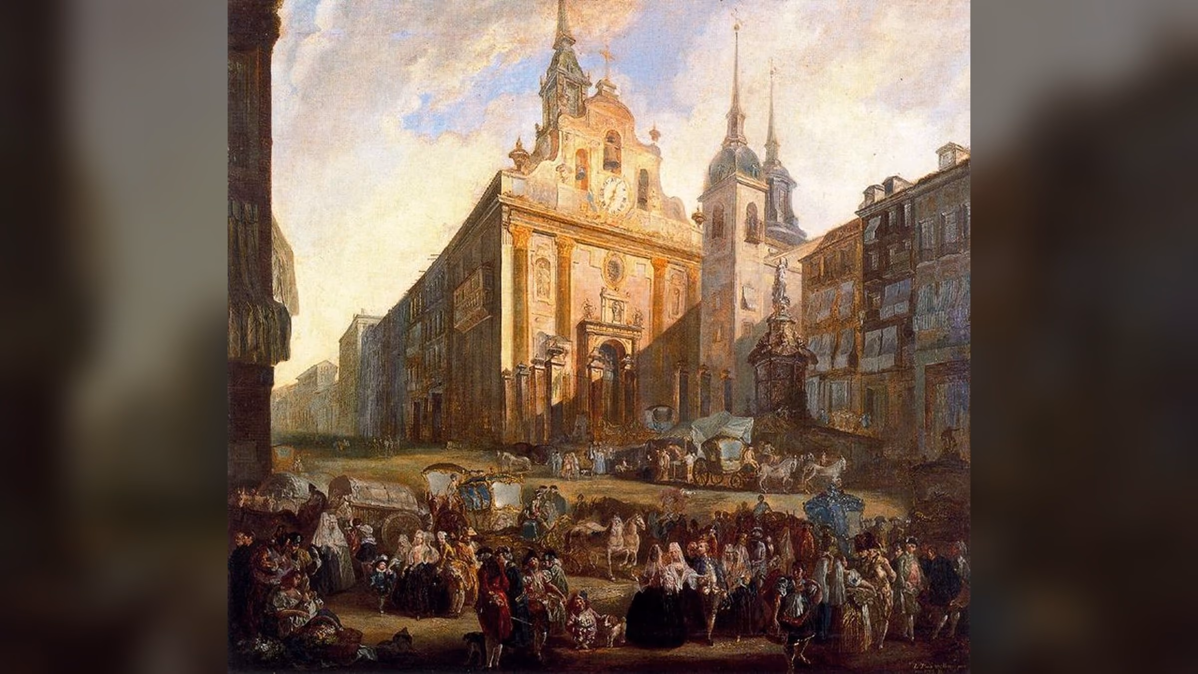 La Puerta del Sol en 1773, con la fuente de la Mariblanca en el centro